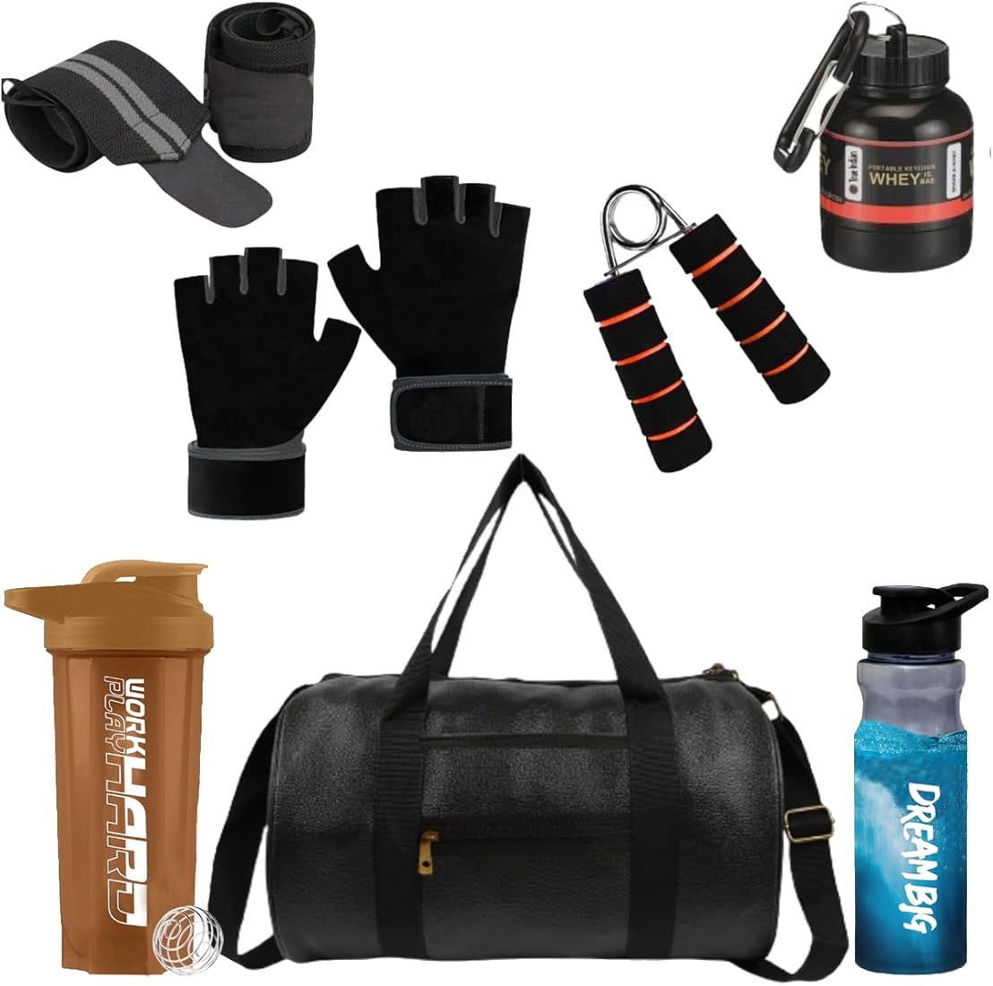 Grind Mode Bundle  Includes: Duffel Bag, Compression Shirt, Wrist Wraps, Protein Shaker Bottle